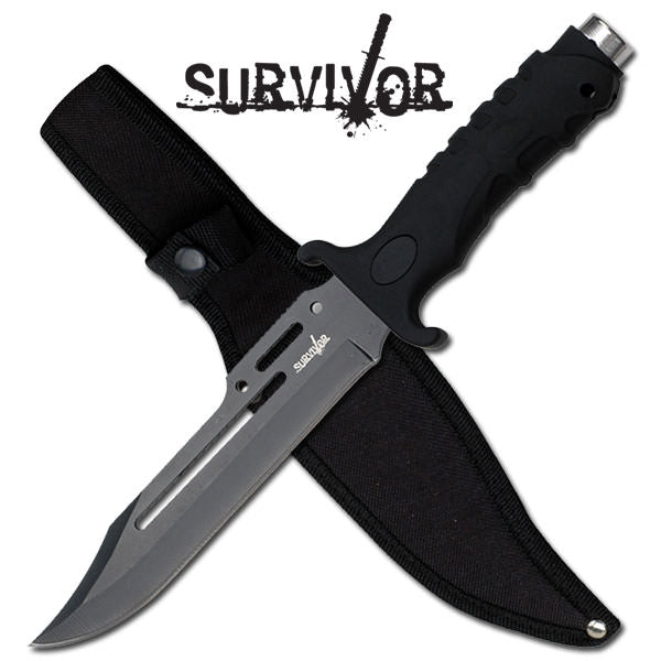 10 1/2 Inch Overall Black Rubber Grip Combat Knife With Sheath - Tophatter's Army Products & Self Defense Collectible Weapons - Tophatter Daily Deals